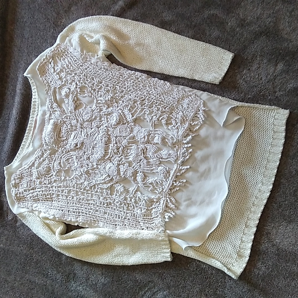 Philosophy crochet and knit sweater ivory